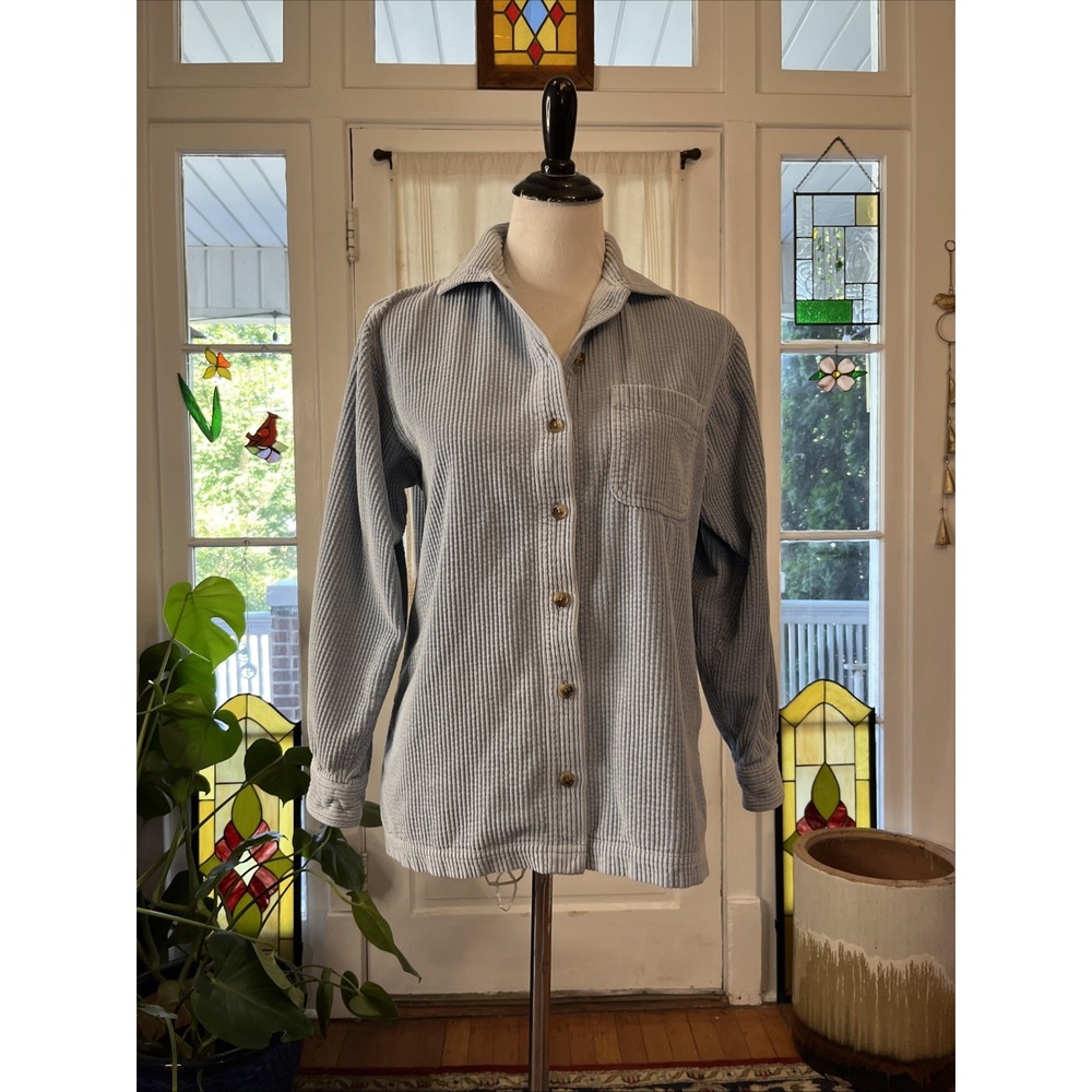 LL Bean S Corduroy Shirt Women's Sky Blue Wide Wale Button Up Shacket Classic